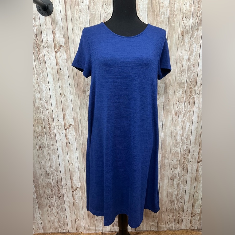 GAP Blue A-line Midi Dress‎ Casual Crew Neck Short Sleeve